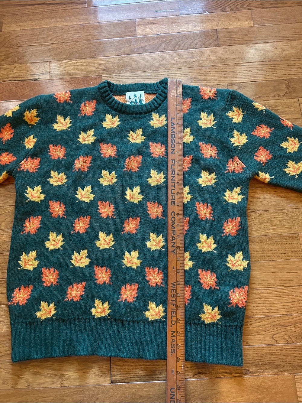 Kiel James Patrick Green Crewneck Sweater with Yellow & Orange Maple Leaves - Picture 3 of 12